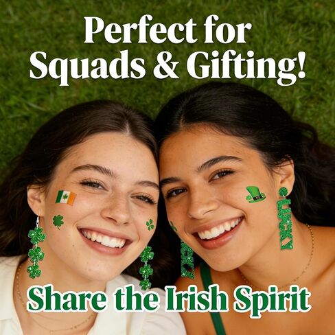 St Patricks Day Earrings & Tattoos for Women, 3 Pairs Irish Earrings + Shamrock Temporary Tattoos for Irish Festival Party Celebration, Green Saint Patricks Day Shirt & Outfits Accessories for Adults in Kuwait