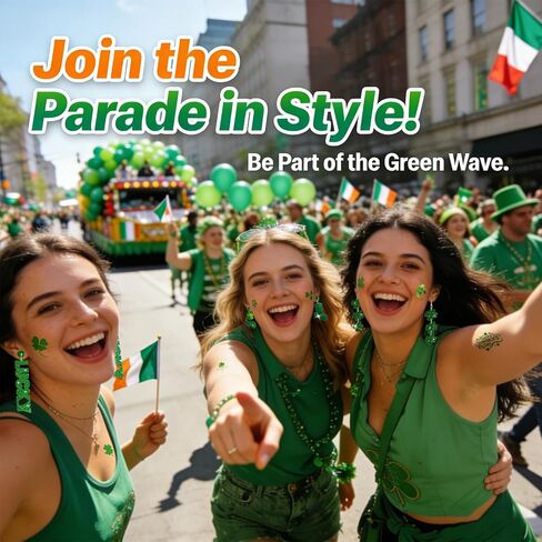 St Patricks Day Earrings & Tattoos for Women, 3 Pairs Irish Earrings + Shamrock Temporary Tattoos for Irish Festival Party Celebration, Green Saint Patricks Day Shirt & Outfits Accessories for Adults in Kuwait