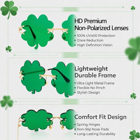 نظارات شمسية لعيد القديس باتريك شامروك أيرلندية بأربعة أوراق البرسيم نظارات خضراء لاكي ليبرشون زي زينة حفلات الهذيان إكسسوار المهرجان in Kuwait