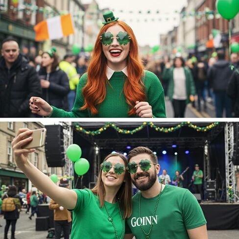 نظارات شمسية لعيد القديس باتريك شامروك أيرلندية بأربعة أوراق البرسيم نظارات خضراء لاكي ليبرشون زي زينة حفلات الهذيان إكسسوار المهرجان in Kuwait