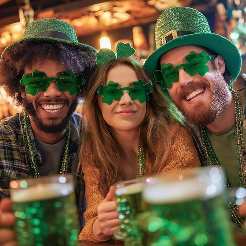 24 زوجًا من نظارات عيد القديس باتريك، نظارات شمروك البرسيم الأيرلندية ذات الأربع أوراق، نظارات بلاستيكية مصراع، إكسسوارات يوم القديس باتريك، مستلزمات الحفلات الخضراء in Kuwait