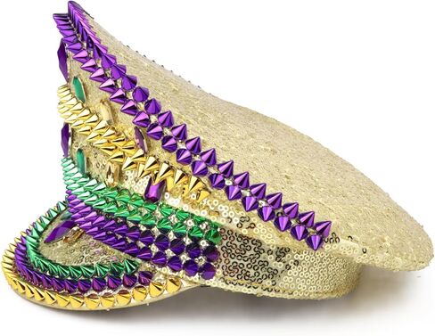 قبعة الكابتن Needzo باللونين الأخضر والأرجواني المرصعة بحجر الراين، وإكسسوارات للمهرجانات الموسيقية، وماردي غرا، وحفلات العزوبية، مقاس واحد يناسب معظم الأشخاص in Kuwait