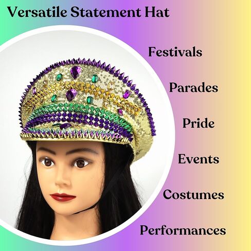 قبعة الكابتن Needzo باللونين الأخضر والأرجواني المرصعة بحجر الراين، وإكسسوارات للمهرجانات الموسيقية، وماردي غرا، وحفلات العزوبية، مقاس واحد يناسب معظم الأشخاص in Kuwait