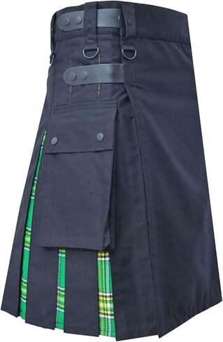 Men’s Scottish Hybrid Utility Kilt - Modern Black Cotton & Acrylic Wool Tartan Kilt for Men with Leather Straps in Saudi Arabia