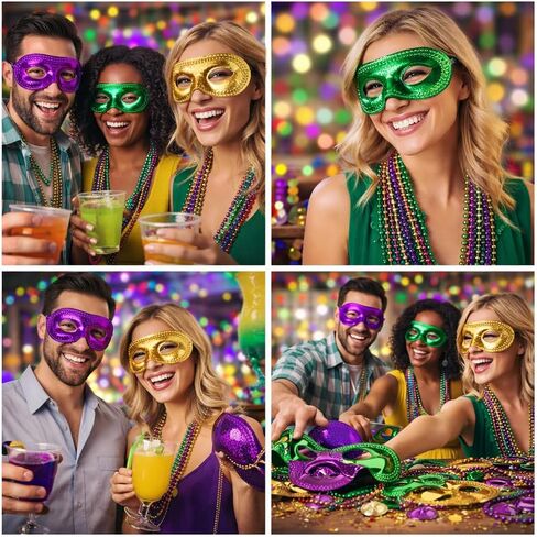 Oojami 24 Pack Mardi Gras Metallic Half-Masks – Gold, Purple & Green Masquerade Masks with Elastic Bands – Bulk Party Favors for New Orleans Parades, Costumes, and Decorations in Saudi Arabia
