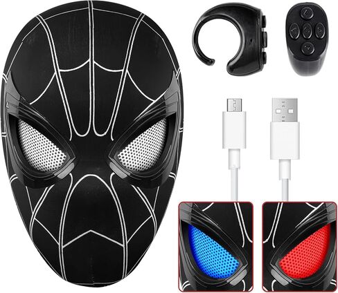 Spider Hero Mask with Moving Eyes and LED Lights, Ring Remote, Halloween Roleplay Mask Costume for Teens and Adults, Realistic Full Face Cosplay Prop for Christma & Birthday Parties in Saudi Arabia