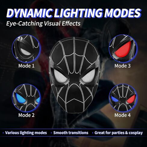 Spider Hero Mask with Moving Eyes and LED Lights, Ring Remote, Halloween Roleplay Mask Costume for Teens and Adults, Realistic Full Face Cosplay Prop for Christma & Birthday Parties in Saudi Arabia