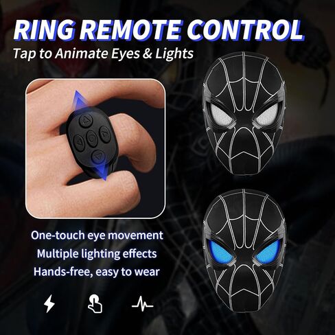 Spider Hero Mask with Moving Eyes and LED Lights, Ring Remote, Halloween Roleplay Mask Costume for Teens and Adults, Realistic Full Face Cosplay Prop for Christma & Birthday Parties in Saudi Arabia