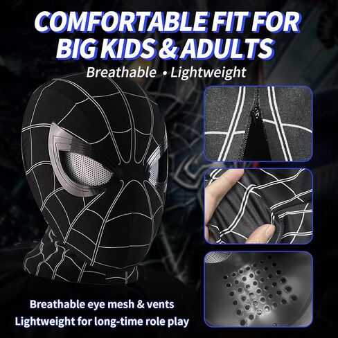 Spider Hero Mask with Moving Eyes and LED Lights, Ring Remote, Halloween Roleplay Mask Costume for Teens and Adults, Realistic Full Face Cosplay Prop for Christma & Birthday Parties in Saudi Arabia