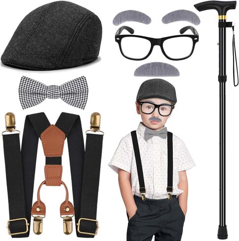 6 PCS Old Man Costume for Boys,100 Days of School Old Person Costume for Kids Grandpa Cosplay in Kuwait