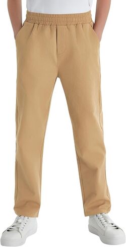QBK Boys' Elastic Waist Chino Pants - Stretch Pull-On Twill Uniform Pants for Kids & Youth (Ages 3-16Years) in Saudi Arabia