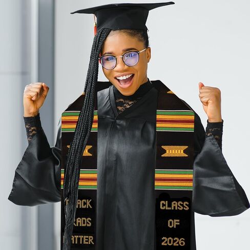 Black Grads Matter 2026 Authentic Handwoven Kente Cloth Graduation Stole, Authentic African Art Stole, Kente Graduation Stole 2026 in Saudi Arabia