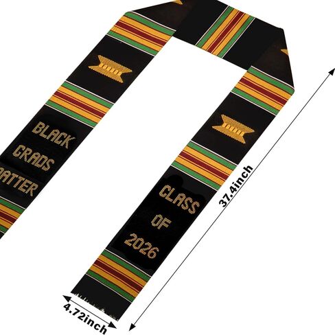 Black Grads Matter 2026 Authentic Handwoven Kente Cloth Graduation Stole, Authentic African Art Stole, Kente Graduation Stole 2026 in Saudi Arabia