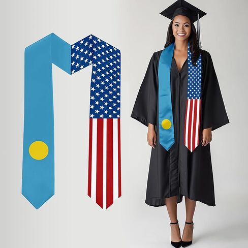 2026 Palau Flag and USA Flag Graduation Stole Graduation Sash for International Student (Baccalaureate Gown and Hat Not Included) in Saudi Arabia