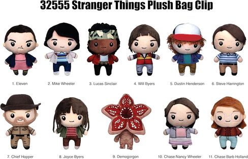 سلسلة مشبك حقيبة من القطيفة من Stranger Things 1 - حقيبة قطيفة عمياء (شخصية عشوائية واحدة) - سلسلة مفاتيح بمشبك حقيبة قابلة للجمع مقاس 5 بوصات/ملحق حقيبة الظهر | بضائع مرخصة رسميًا in Saudi Arabia