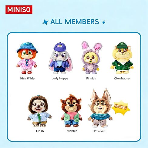 MINISO Disney Zootopia City Residents Series Vinyl Plush Keychain Blind Box, Cute Animal Figure Charm Collectible Surprise Gift for Bag Decor, Random Single Box in Saudi Arabia