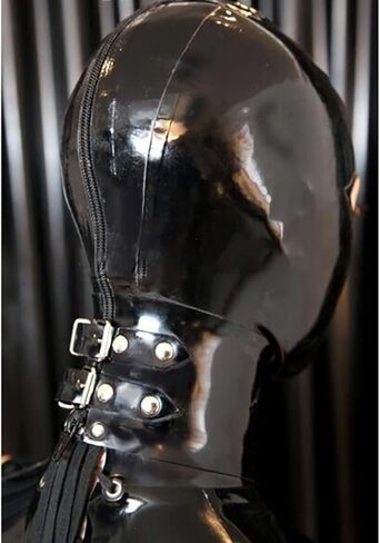 IOKUKI Latex Hood Mask Unisex,Rubber Hood Masks with Neck Ring Open Nostrils Back Zipper Handmade Party Club in Kuwait