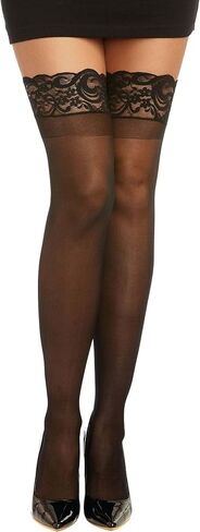 Dreamgirl Women's Sheer Thigh High Stockings with Silicone Lace Top in Saudi Arabia