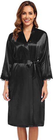 طقم رداء حريري نسائي من VintageClothing مع ثوب نوم مكون من قطعتين طقم بيجامات من الدانتيل رداء ساتان مثير مع ملابس داخلية قصيرة برقبة على شكل V in Kuwait