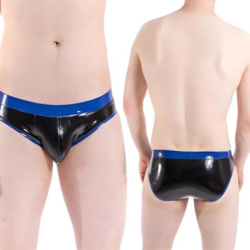IOKUKI Men's Latex Briefs Handmade,Latex Rubber Panties with Blue Edge Theme Party Cosplay Shorts in Kuwait