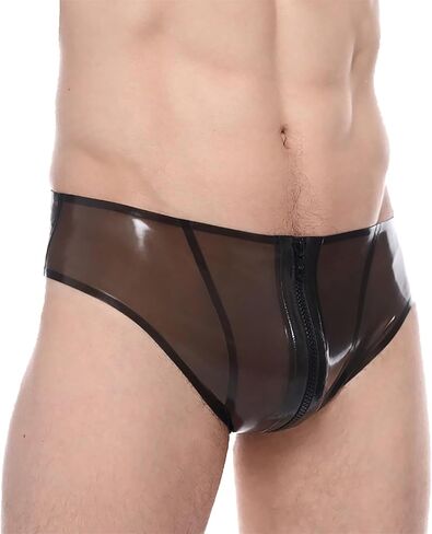 IOKUKI Latex Rubber Briefs,Transparent Black Latex Shorts with Crotch Zipper Handmade Panties for Men in Kuwait
