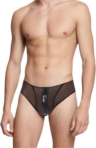 IOKUKI Latex Rubber Briefs,Transparent Black Latex Shorts with Crotch Zipper Handmade Panties for Men in Kuwait