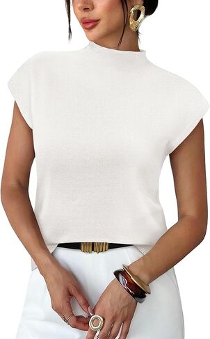 Sampeel Womens Short Sleeve Sweater Mock Neck Summer Top Dressy Casual Basic Knit Pullover Shirt in Saudi Arabia