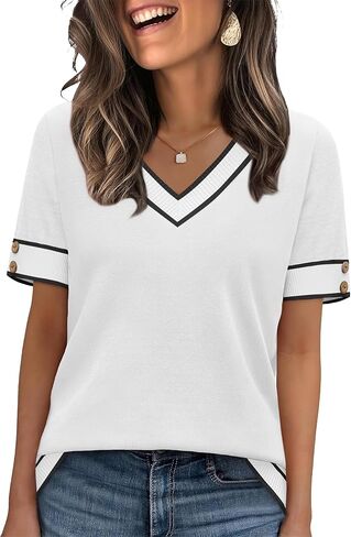 WIHOLL Womens Short Sleeve Sweater Lightweight Knit Tops Summer Spring Shirts with Buttons Trendy in Saudi Arabia