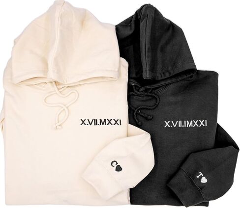 NAZENTI Custom Embroidered Roman Numeral Hoodies, Matching Couples Hoodies, Custom Hoodie For Boyfriend With Initial Heart, Personalized Embroidered Couples Hoodie, Gifts for Him, Boyfriend Gift in Saudi Arabia