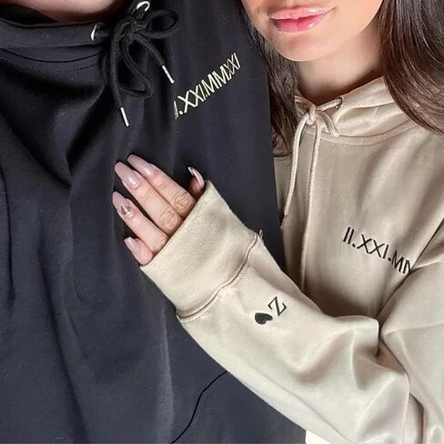 NAZENTI Custom Embroidered Roman Numeral Hoodies, Matching Couples Hoodies, Custom Hoodie For Boyfriend With Initial Heart, Personalized Embroidered Couples Hoodie, Gifts for Him, Boyfriend Gift in Saudi Arabia