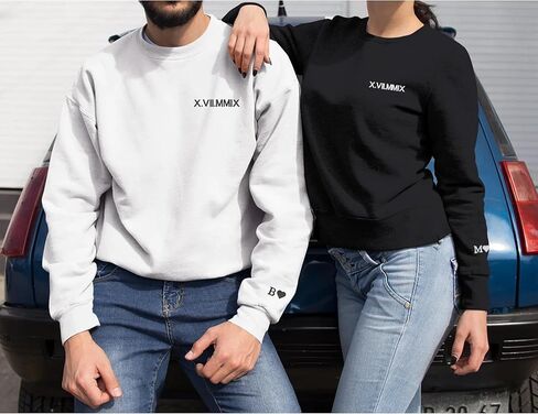 NAZENTI Custom Embroidered Roman Numeral Hoodies, Matching Couples Hoodies, Custom Hoodie For Boyfriend With Initial Heart, Personalized Embroidered Couples Hoodie, Gifts for Him, Boyfriend Gift in Saudi Arabia