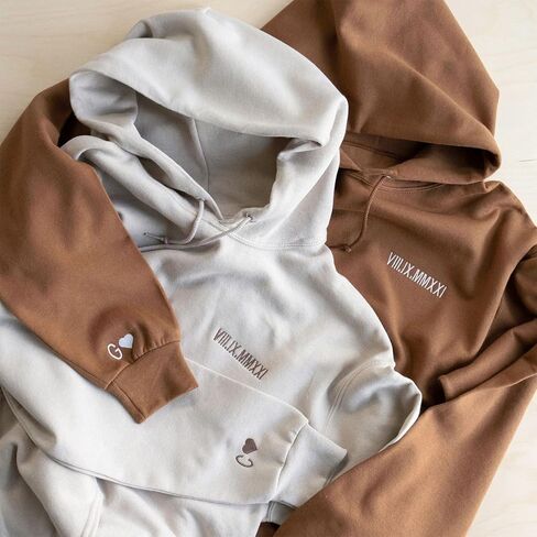 NAZENTI Custom Embroidered Roman Numeral Hoodies, Matching Couples Hoodies, Custom Hoodie For Boyfriend With Initial Heart, Personalized Embroidered Couples Hoodie, Gifts for Him, Boyfriend Gift in Saudi Arabia