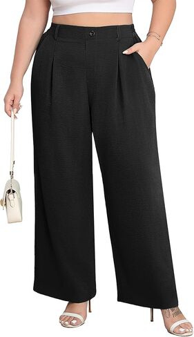 Lastshe Plus Size Dress Pants for Women Wide Leg High Waist Work Casual Slacks Pull on Palazzo Trousers Spring Clothes in Saudi Arabia