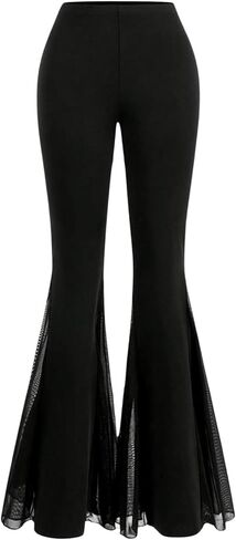 Women's Sheer Goth Bell Bottom Pants Mesh Flare High Waisted Flared Leggings in Saudi Arabia