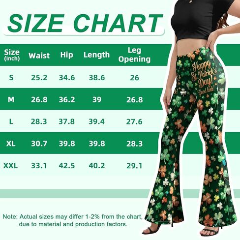 سروال نسائي من St Patricks Day Bell Bottoms، عالي الخصر مطبوع متوهج بالإضافة إلى حجم جرس قيعان السراويل الخضراء السراويل السوداء in Kuwait