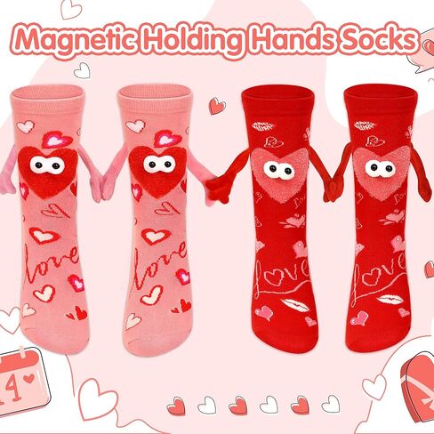 Valentines Day Gifts for Her, 2 Pairs Valentines Socks for Women, Funny Magnetic Holding Hands Couple Socks for Wife Friends or Teens in Saudi Arabia