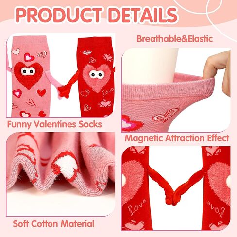 Valentines Day Gifts for Her, 2 Pairs Valentines Socks for Women, Funny Magnetic Holding Hands Couple Socks for Wife Friends or Teens in Saudi Arabia