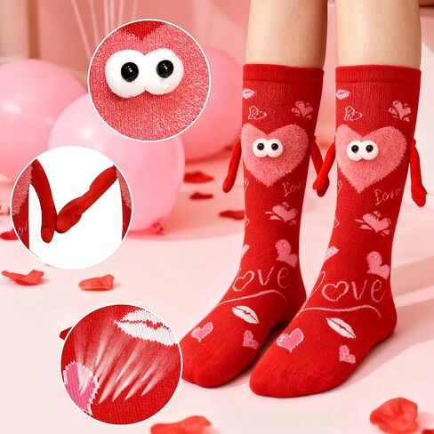 Valentines Day Gifts for Her, 2 Pairs Valentines Socks for Women, Funny Magnetic Holding Hands Couple Socks for Wife Friends or Teens in Saudi Arabia