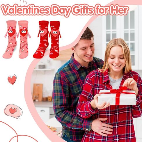 Valentines Day Gifts for Her, 2 Pairs Valentines Socks for Women, Funny Magnetic Holding Hands Couple Socks for Wife Friends or Teens in Saudi Arabia