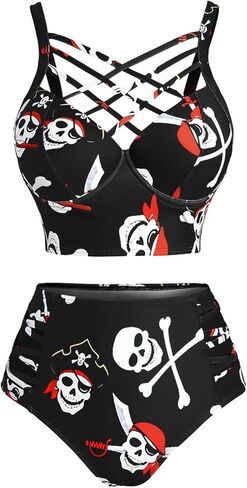 ROSE GAL Plus Size Women Gothic Bathing Suit High Waisted Underwire Push Up Bikini Set Goth Two Piece Swimsuits in Saudi Arabia