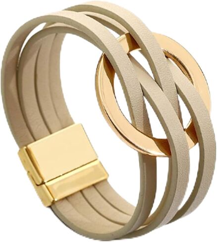 Long tiantian Bracelets for Women Trendy Pulseras para Mujer Boho Jewelry for Women Circle Handmade Cuff Bangle Bracelets for Women Leather Wrap Stackable Bracelets for Women Gifts for Women in Saudi Arabia