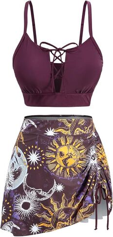 ROSE GAL Plus Size Womens Gothic 3 Piece Swimsuits Moon and Sun Three Piece Bikini Bathing Suits in Saudi Arabia