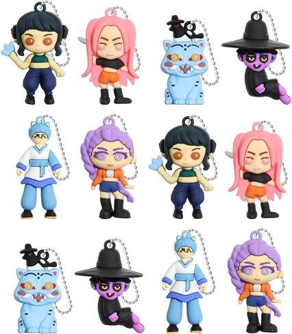 12Pcs K Pop Demon Hunters Action Figure,Demon Hunters Keychains Holder Car Key Ring Mobile Phone Bag Hanging,Unique Action Figures Decorations Gifts for Fans Office Room Figurine Decor in Saudi Arabia