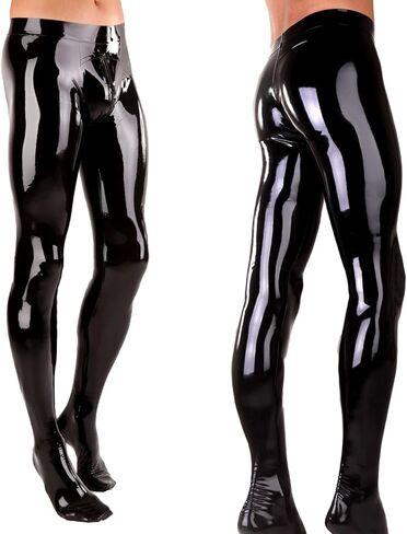 IOKUKI Latex Leggings for Men,Latex Rubber Pants with Zipper at Crotch Handmade with Socks Theme Club Leggings in Kuwait
