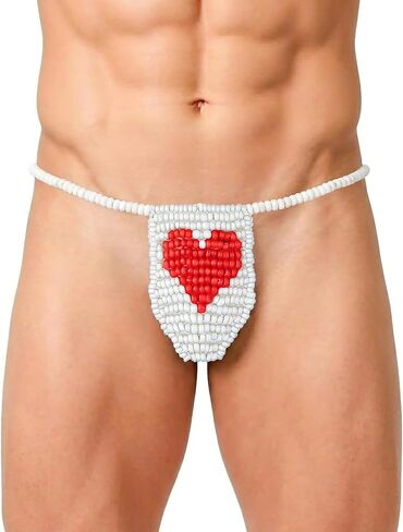 ملابس داخلية مضحكة للرجال من Candy Posing Pouch، مقاس واحد يناسب معظم تصميمات الخيوط المقواة (قلب أبيض/أحمر) in Kuwait