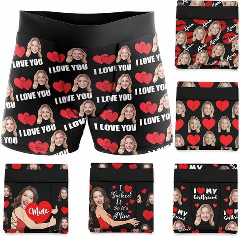 Custom Men's Boxer Briefs Girlfriend Face Hug My Treasure Personalized Funny Face Shorts Underwear with Photo in Saudi Arabia