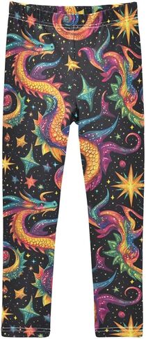 Multicolored Dragons and Stars Girls Leggings Kids Yoga Pants Dance Active Tights 4T in Saudi Arabia