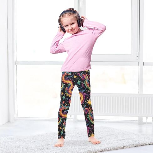 Multicolored Dragons and Stars Girls Leggings Kids Yoga Pants Dance Active Tights 4T in Saudi Arabia