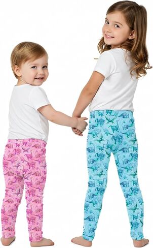 Girls Dinosaur Leggings 3-Pack – Soft Sensory-Friendly Girls Leggings – Pink, Purple & Blue – Size 7-8 in Saudi Arabia