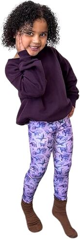 Girls Dinosaur Leggings 3-Pack – Soft Sensory-Friendly Girls Leggings – Pink, Purple & Blue – Size 7-8 in Saudi Arabia